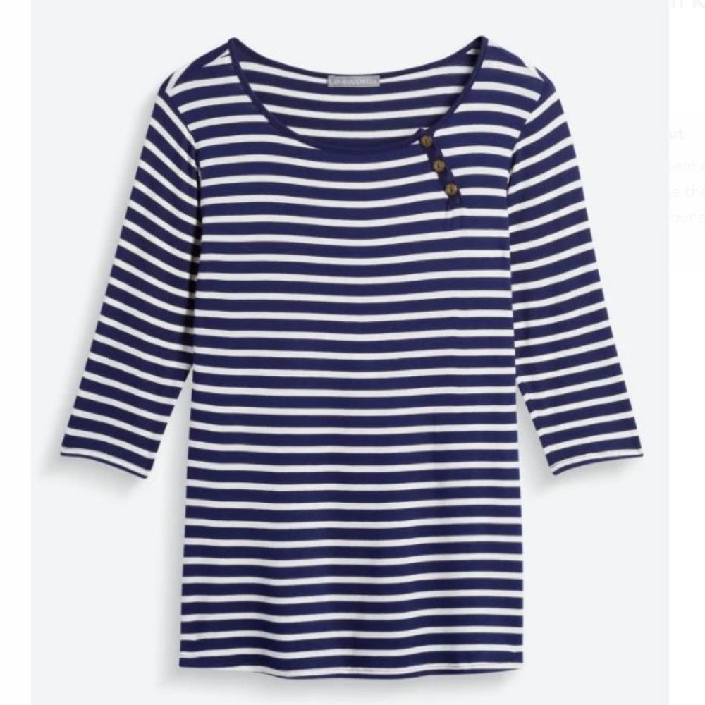 Loveappella Elroy Angled Button Knit Top Navy SP